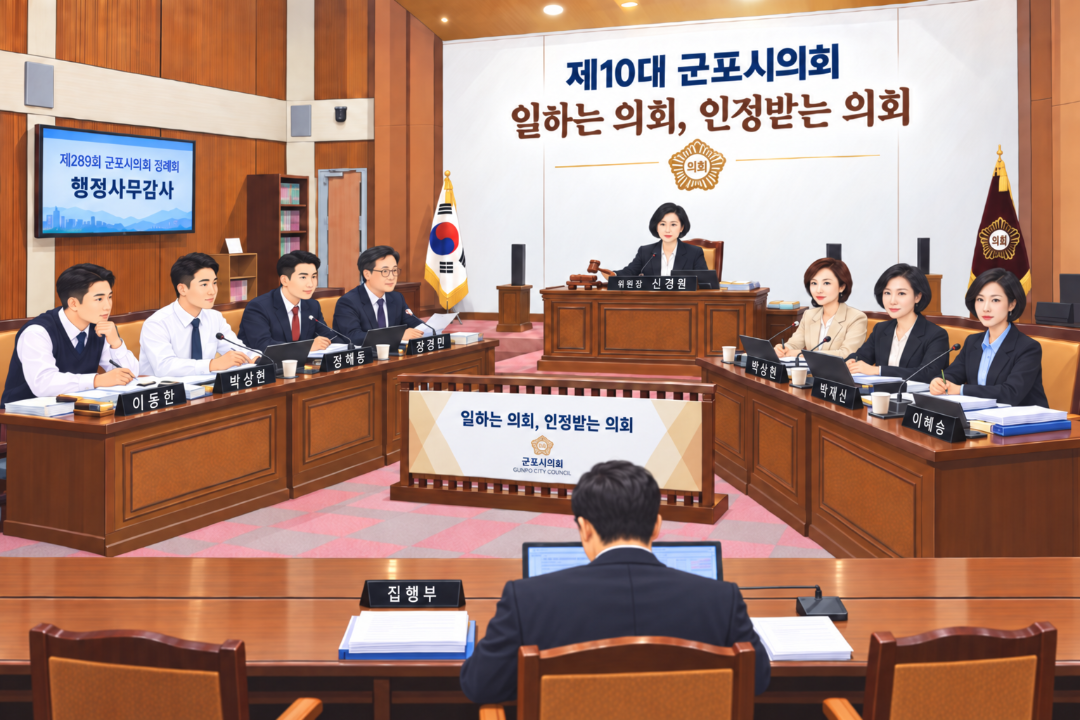 '군포시의회 “대형 개발사업, 재정 부담부터 따져야”' 게시글의 사진(2) '(AI 생성 이미지) 군포시의회 2026 행감 현장 이미지화..png'